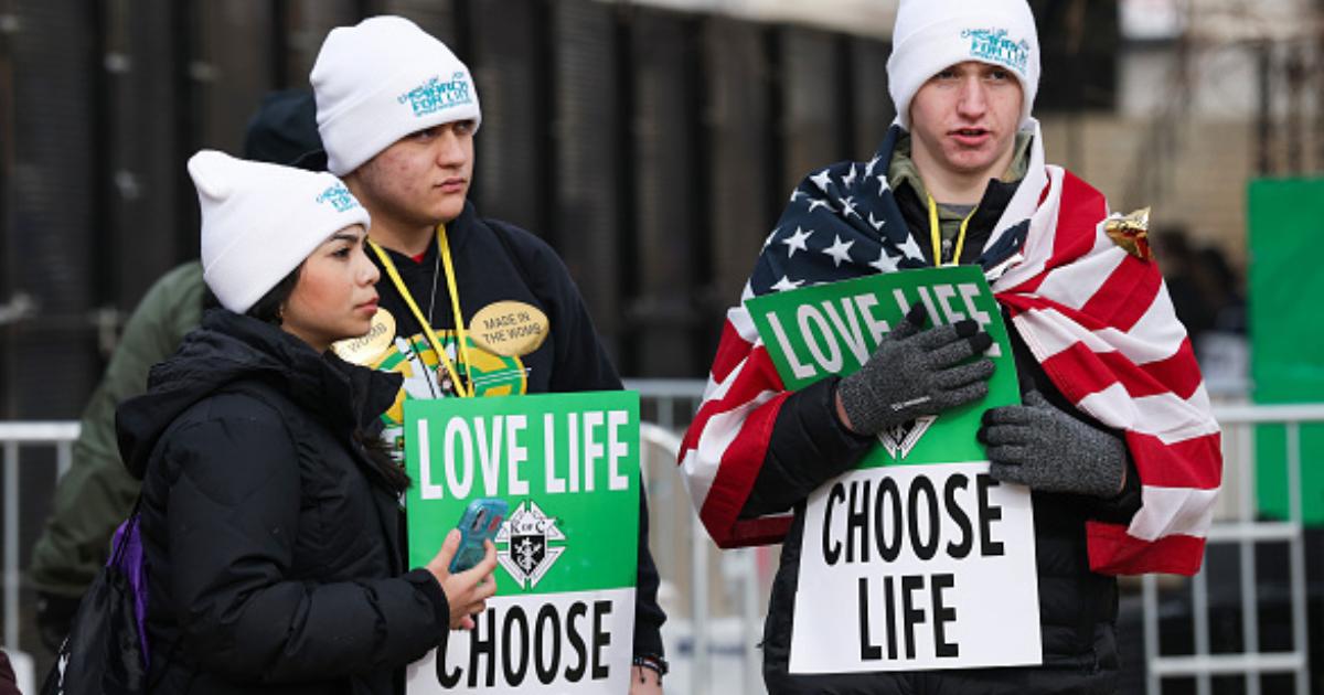 Protesters at the annual March for Life event in Washington, D.C. on Jan. 23, 2026.