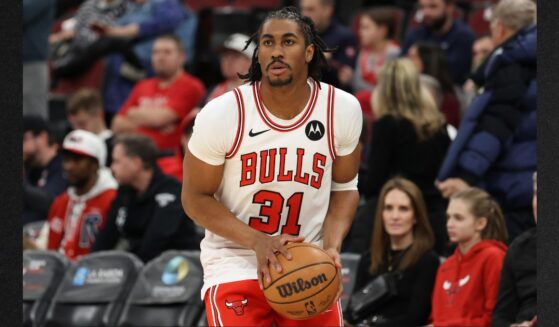 Jaden Ivey #31 of the Chicago Bulls is pictured in a file photo warming up before a Feb. 7 game against the Denver Nuggets in Chicago, Illinois.