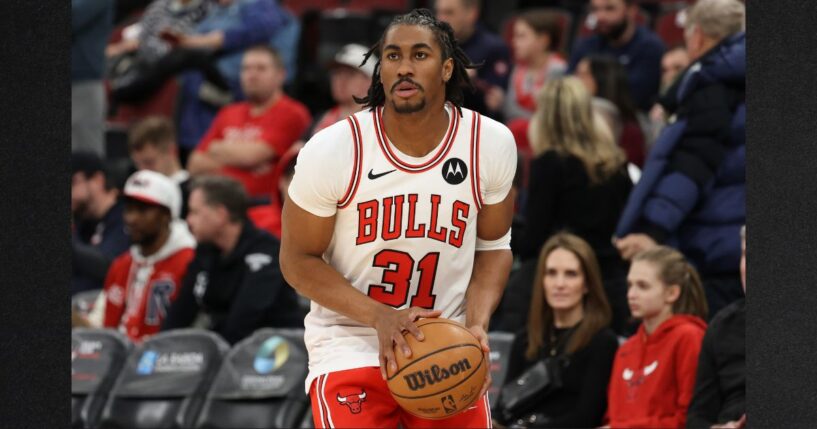 Jaden Ivey #31 of the Chicago Bulls is pictured in a file photo warming up before a Feb. 7 game against the Denver Nuggets in Chicago, Illinois.