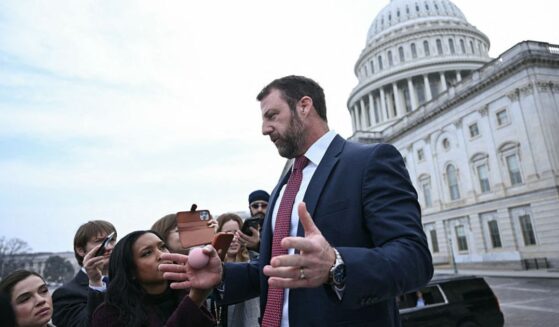 Oklahoma GOP Sen. Markwayne Mullin speaks to reporters Thursday outside the Capitol in Washington, D.C. Earlier in the day, President Donald Trump announced that he was replacing Kristi Noem, as head of the Department of Homeland Security and said he wants Mullin to take over the job.