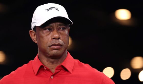Tiger Woods watches after a match against the Los Angeles Golf Club at SoFi Center in Palm Beach Gardens, Florida, on March 24, 2026.