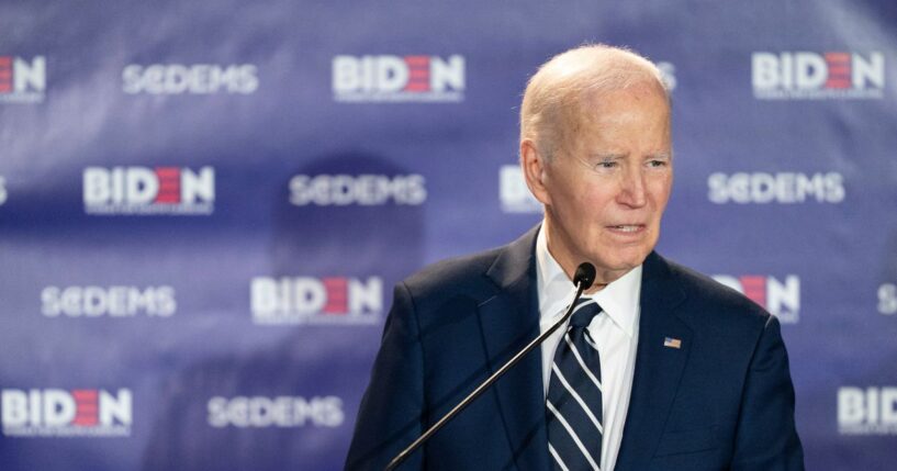 Former President Joe Biden speaks to a crowd at a fundraising event in Columbia, South Carolina, on Feb. 27, 2026.