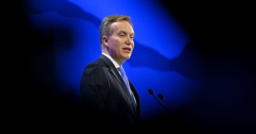 Then-World Economic Forum President and CEO Borge Brende delivers a speech during a WEF annual meeting in Davos on Jan. 20, 2026.