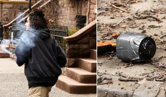 A left-wing activist throws a homemade explosive device at protesters demonstrating against Muslim prayer saturating public space in front of New York mayor Zohran Mamdani's residence in New York on March 7, 2026.