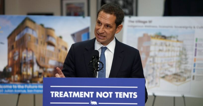 San Francisco Mayor Daniel Lurie steaks at a news conference in San Francisco on Jan. 16, 2026.