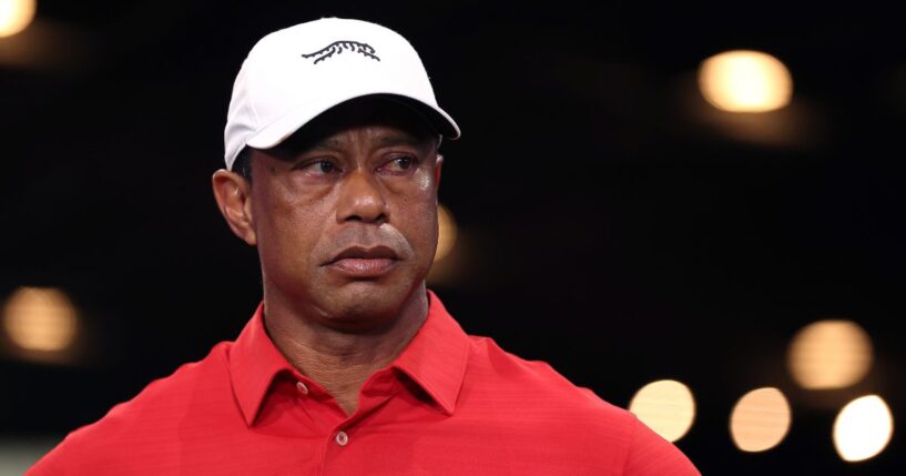 Tiger Woods watches after a match against the Los Angeles Golf Club at SoFi Center in Palm Beach Gardens, Florida, on March 24, 2026.