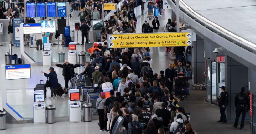 Travelers at John F. Kennedy airport are plagued by incredibly long wait times thanks to the ongoing partial government shutdown in New York on March 22, 2026.
