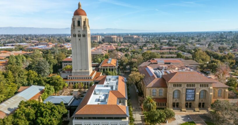 An aerial view of Stanford University in Palo Alto, Silicon Valley, California.