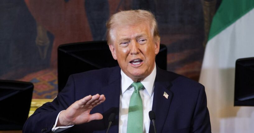 U.S. President Donald Trump speaks during the annual Friends of Ireland Luncheon at the U.S. Capitol on March 17, 2026 in Washington, DC.