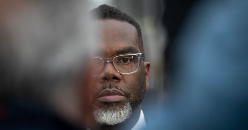 Chicago Mayor Brandon Johnson speaks to journalists in Chicago, Illinois, on Feb. 26, 2026.