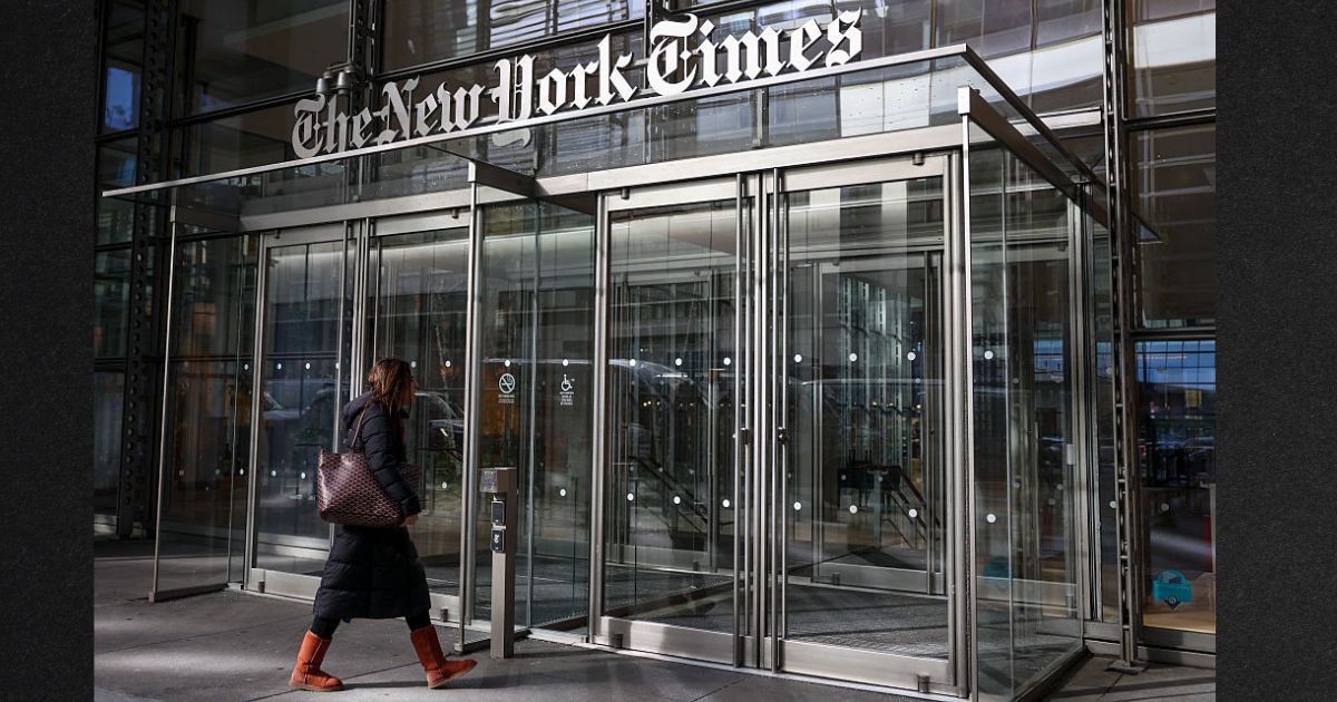 A person enters The New York Times building in New York City in a file photo dated Jan. 22 .