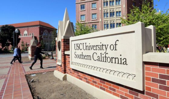 A sign welcomes people to the University of Southern California campus in Los Angeles in a file photo dated March 12, 2019.