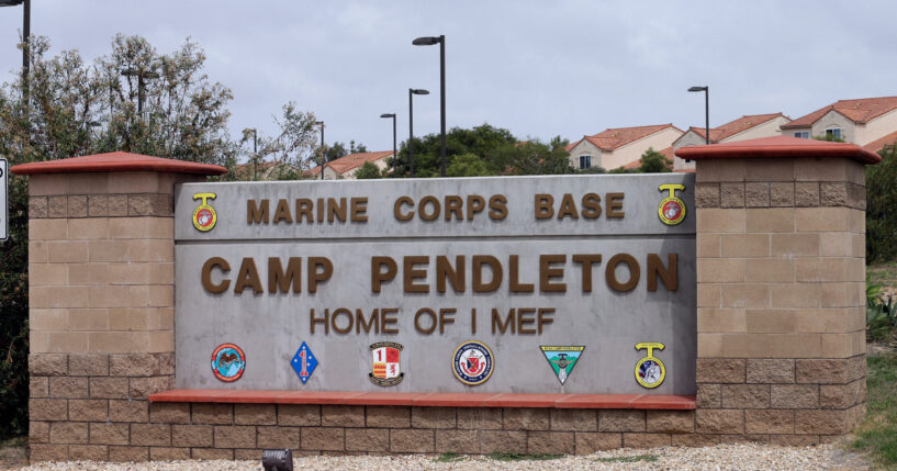 The entrance to Marine Corps base Camp Pendleton is seen on Sept. 22, 2015, in Oceanside, California.