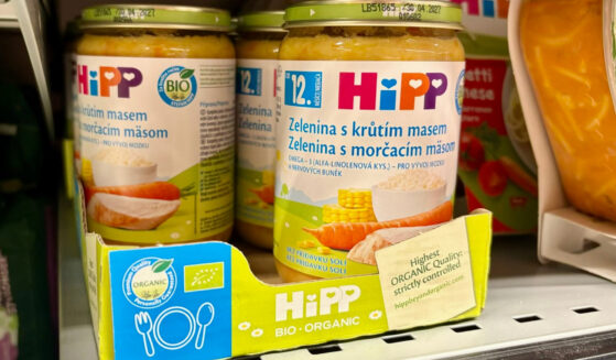 HIPP baby food sitting on a shelf in Ceske Budejovice, Czech Republic on April 19, 2026.