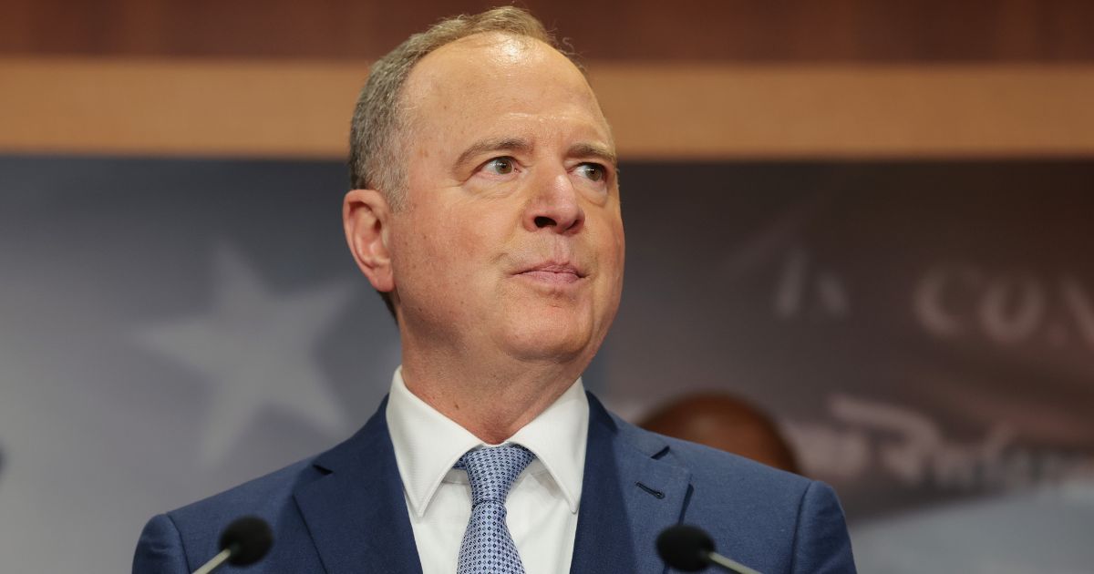 Sen. Adam Schiff of California speaks alongside his fellow Senate Democrats at a news conference Monday in Washington, D.C.