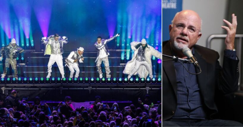 Financial adviser Dave Ramsey, right, told a woman she should pay off her $96,000 debt before spending the money to go see her childhood idols The Backstreet Boys in Las Vegas. But then fate - and Backstreet Boys member Kevin RIchardson -intervened.