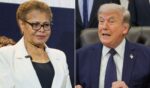 Los Angeles Mayor Karen Bass, left, met with President Donald Trump to ask for federal aid.