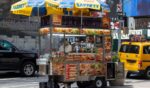 A Sabrett food cart that sells hot dogs is seen in Times Square, Midtown Manhattan, New York City, on July 5, 2022.