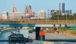 An interstate highway near the city of Detroit, Michigan.