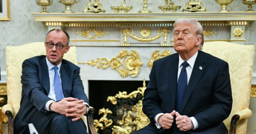 President Donald Trump meets with German Chancellor Friedrich Merz in the Oval Office of the White House in Washington, D.C., on March 3, 2026.