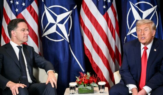 President Donald Trump speaks with NATO Secretary-General Mark Rutte during a bilateral meeting on the sidelines of the World Economic Forum annual meeting in Davos on Jan. 21, 2026.