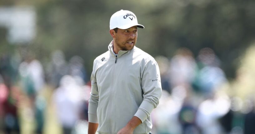 Xander Schauffele looks on from the 15th green during a practice round prior to the 2026 Masters Tournament at Augusta National Golf Club on April 8, 2026, in Augusta, Georgia.
