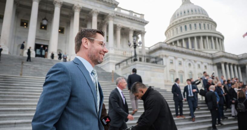 Rep. Eric Swalwell departs the U.S. Capitol Building after a series of votes on March 5, 2026, in Washington, D.C.