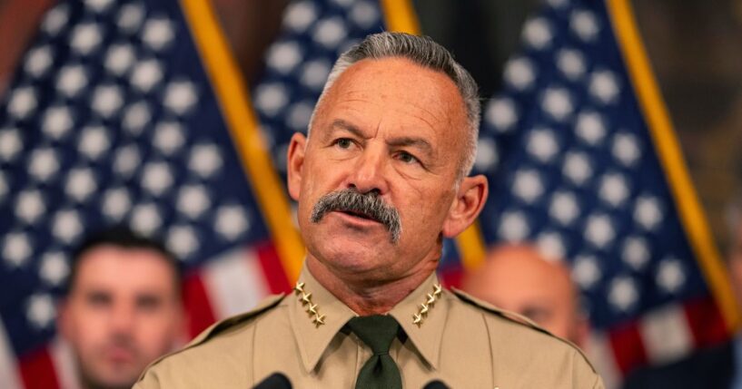 Sheriff Chad Bianco of Riverside County speaks during a news conference at the U.S. Capitol on May 15, 2024, in Washington, D.C.