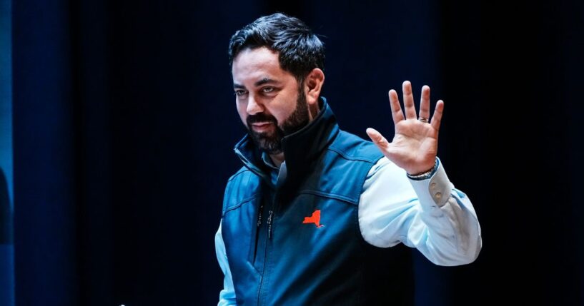 Rep. Mike Lawler speaks during a town hall on April 12, 2026, in Mahopac, New York.