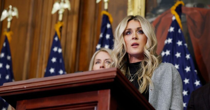 Former competitive swimmer Riley Gaines speaks at a news conference at the U.S. Capitol on Jan. 14, 2025, in Washington, D.C.