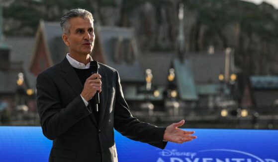 Disney CEO Josh D'Amaro speaks during the inauguration of the expanded "Disney Adventure World" at Marne-la-Vallee, east of Paris, on March 28, 2026.