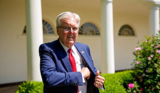 Texas Lt. Gov. Dan Patrick arrives for a National Day of Prayer event hosted by President Donald Trump in the Rose Garden at the White House on May 1, 2025, in Washington, D.C.