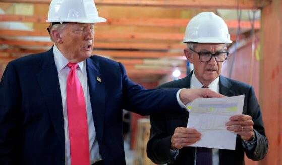 President Donald Trump and Federal Reserve Chair Jerome Powell tour the Federal Reserve’s $2.5 billion headquarters renovation project on July 24, 2025, in Washington, D.C.