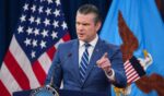 Secretary of War Pete Hegseth speaks during a press briefing at the Pentagon on April 8, 2026, in Arlington, Virginia.