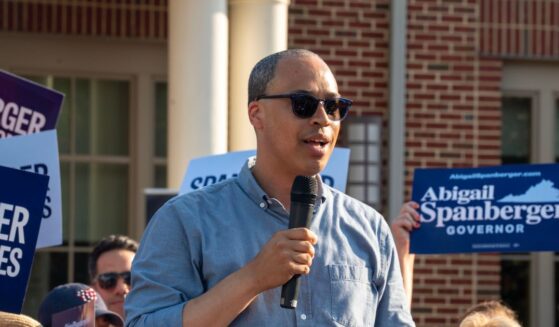 Jay Jones, who is running to become Virginia's attorney general in 2025, speaks to the audience during Abigail Spanberger's bus tour stop at Stacy C. Sherwood Community Center in Fairfax, Virginia, on June 26, 2025.