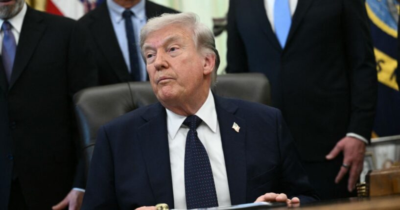 President Donald Trump is seen during a health care affordability event where he announced a deal with pharmaceutical company Regeneron to lower drug prices, in the Oval Office of the White House in Washington, D.C., on April 23, 2026.