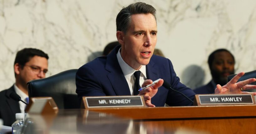 Sen. Josh Hawley speaks during a hearing on 