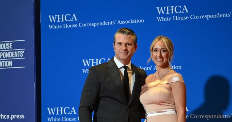 Secretary of War Pete Hegseth and wife Jennifer Rauchet attend the White House Correspondents' Dinner at the Washington Hilton in Washington, D.C., on April 25, 2026.