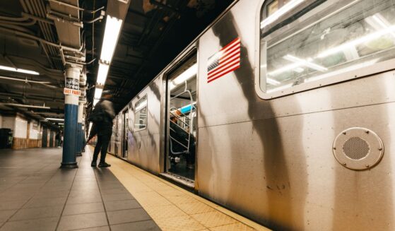 A subway train ready for departure in New York.