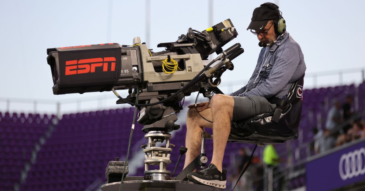 An ESPN-branded camera is operated before a game Saturday between the Orlando Storm and the Louisville Kings at Inter&Co Stadium in Orlando, Florida.