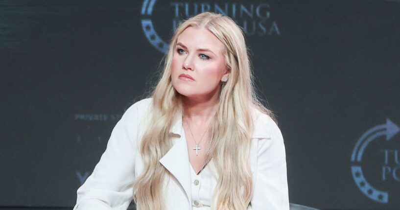 Turning Point USA CEO Erika Kirk speaks during a Turning Point USA stop April 2 at George Washington University in Washington, D.C.