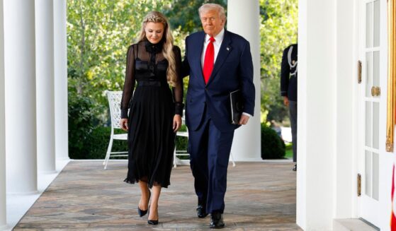 Erika Kirk, wife of late conservative activist Charlie Kirk, is pictured with President Donald Trump at the White House in October.