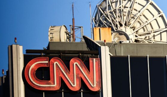 The CNN logo stands on a building in Los Angeles, California on November 13, 2023.