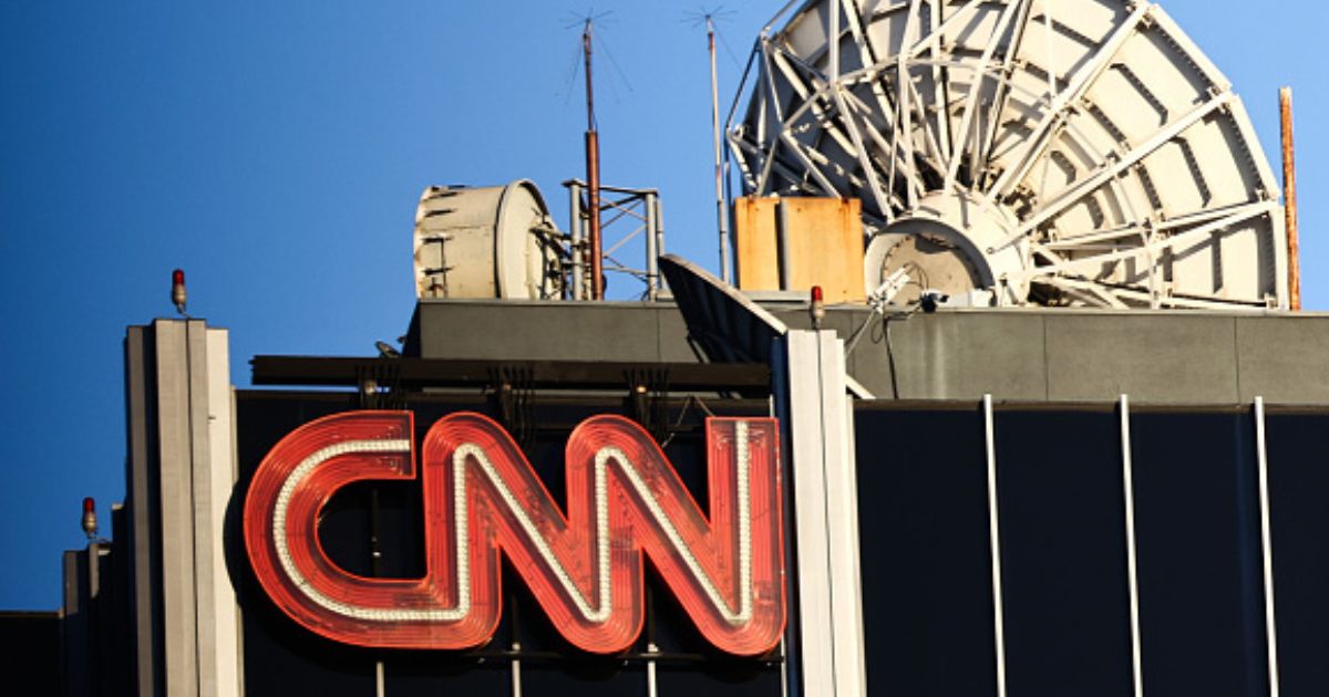 The CNN logo stands on a building in Los Angeles, California on November 13, 2023.
