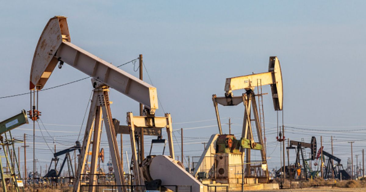 Oil drills extract oil in Lost Hills Oil Field in California.