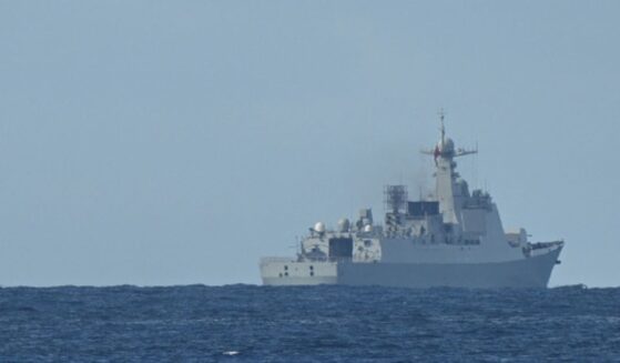 A Chinese PLA naval ship sails of the South China Sea on September 3, 2025.