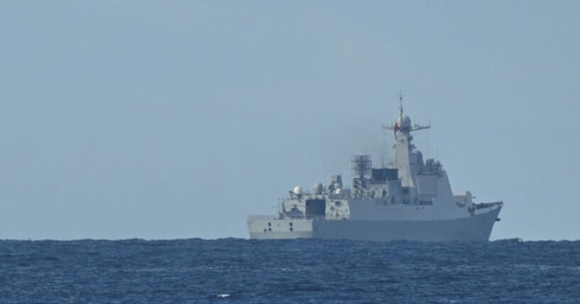 A Chinese PLA naval ship sails of the South China Sea on September 3, 2025.