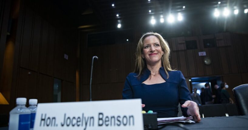 Michigan Secretary of State Jocelyn Benson speaks at the Senate Judiciary Committee on August 3, 2022.