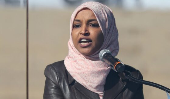 Congresswoman Ilhan Omar speaks onstage March 28 at a "No Kings" protest in St. Paul, Minnesota.