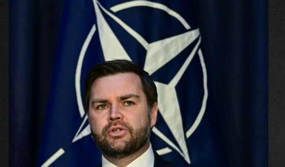 Vice President J.D. Vance speaks in front of the NATO logo in February 2025 at the 61st Munich Security Conference in Munich, Germany.